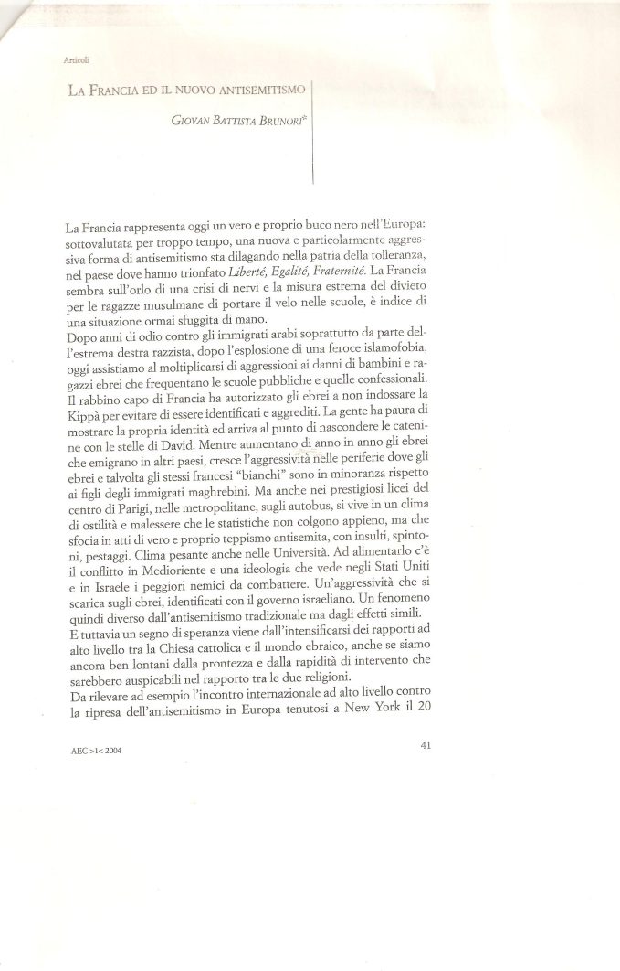 Francia e nuovo antisemitismo (1) Bollettino AEC gen 2004